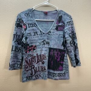 Y2k Glima Top Graphic Print Womens S Baby Tee V Neck Saint Louis Blues Music